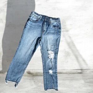 Rewash Blue Ankle Cropped Distressed Jeans
